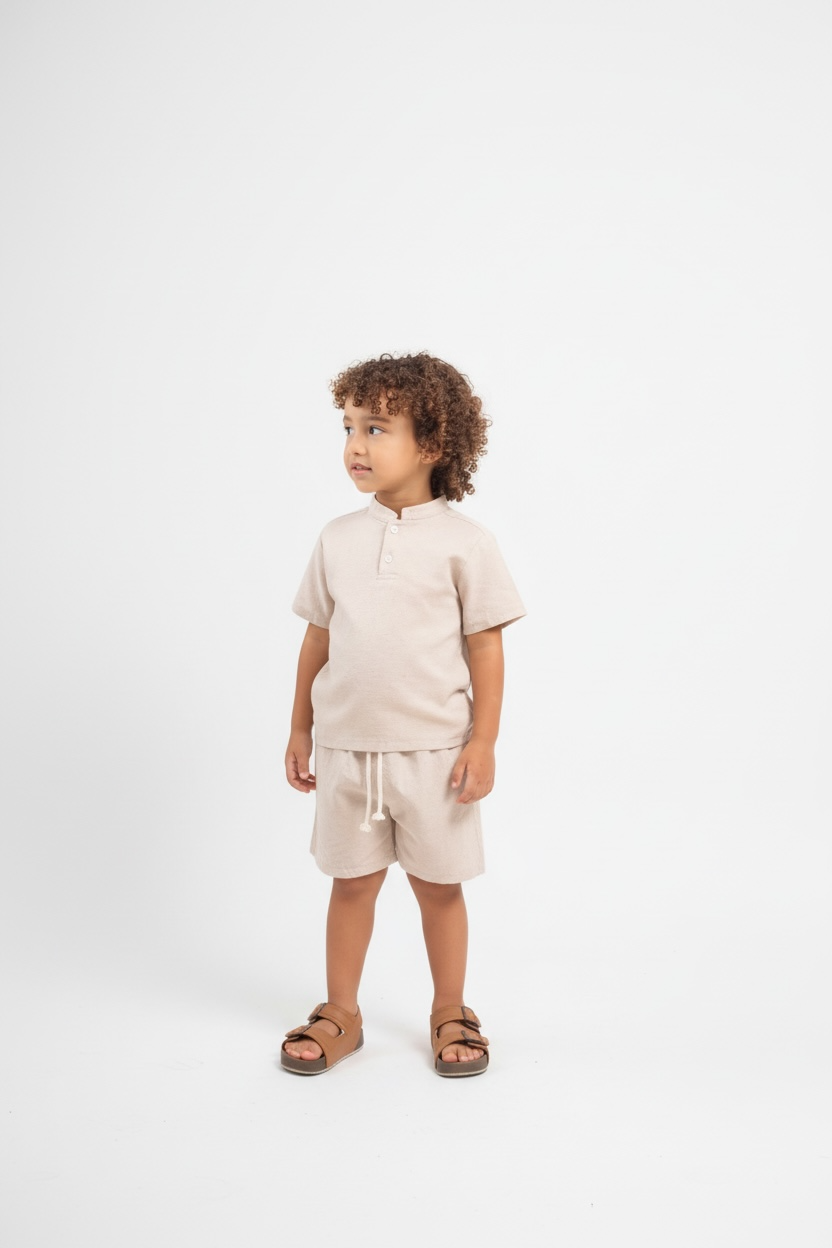 Conjunto masculino infantil gola padre em linho tamanhos 4,6,8