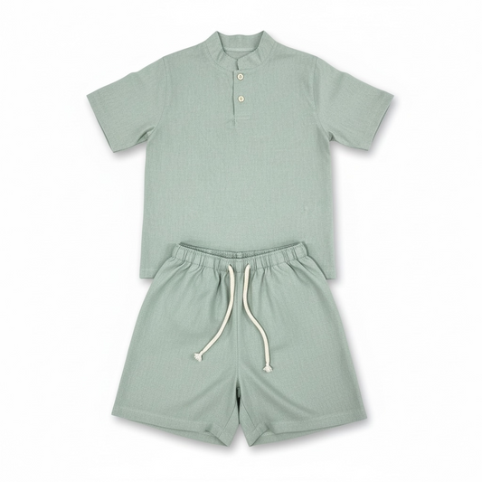 Conjunto masculino infantil gola padre em linho tamanhos 4,6,8